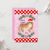 Rood roze neopschilfers Kat kerst Kaart (Voorkant / Achterkant in situ)