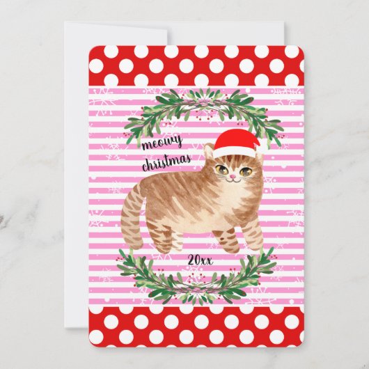 Rood roze neopschilfers Kat kerst Kaart (Voorkant)