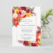 Rood Roze Oranje Geel Floral Rehearsal Dinner Kaart (Staand voorkant)