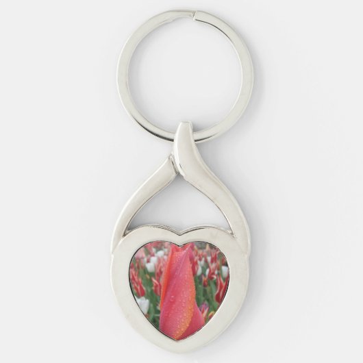Rood/roze/Oranje Tulp ventilatorhartkeyketen Sleutelhanger (Voorkant)