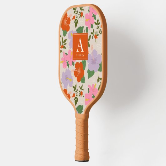 Rood Roze Paarse Hibiscus Tropisch Bloempatroon Pickleball Paddle (Links)