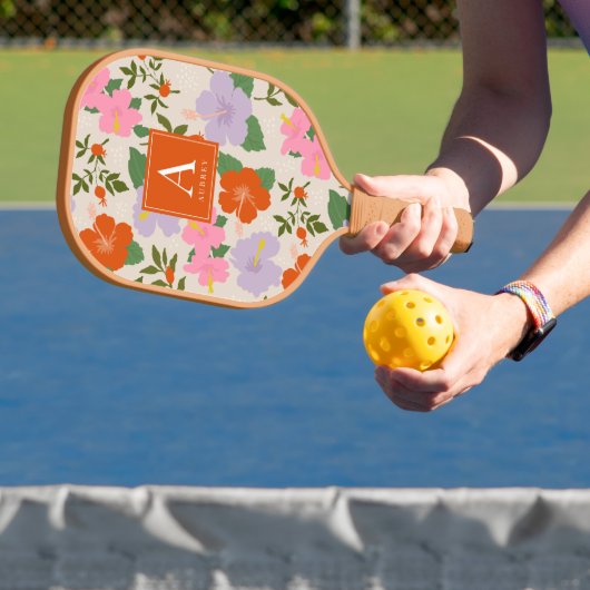 Rood Roze Paarse Hibiscus Tropisch Bloempatroon Pickleball Paddle (Insitu)