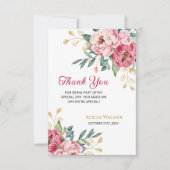 Rood Roze Pioen Goud Blad Groen Verjaardag Bedankkaart (Voorkant)