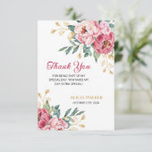 Rood Roze Pioen Goud Blad Groen Verjaardag Bedankkaart (Staand voorkant)