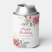 Rood Roze Pioen Goud Blad Groen Verjaardag Blikjeskoeler (Blikje Voorkant)