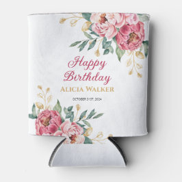 Rood Roze Pioen Goud Blad Groen Verjaardag Blikjeskoeler