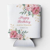 Rood Roze Pioen Goud Blad Groen Verjaardag Blikjeskoeler (Achterkant)