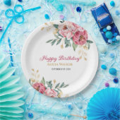 Rood Roze Pioen Goud Blad Groen Verjaardag Brunch Papieren Bordje (Feest)