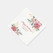Rood Roze Pioen Goud Blad Groen Verjaardag Brunch Servet (Hoek)