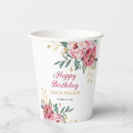 Rood Roze Pioen Goud Blad Groen Verjaardag Papieren Bekers