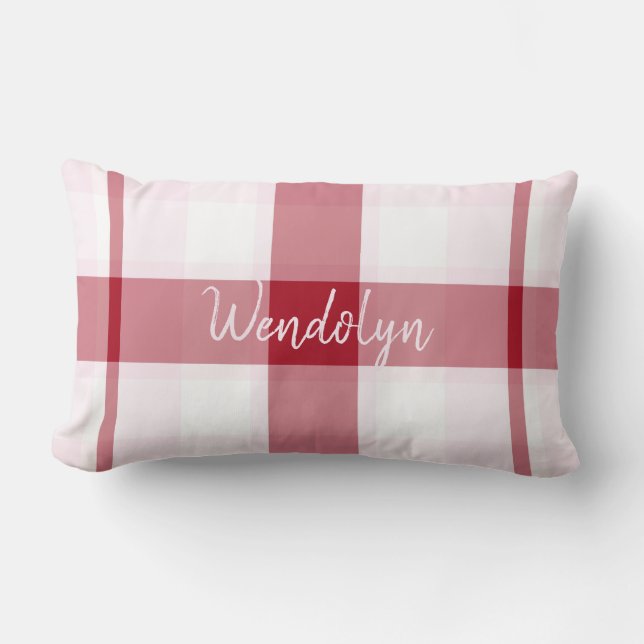 Rood Roze Plaid Meisje Gooi Lumbar Kussen (Voorkant)