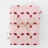 Rood Roze Poppy Bloemen & Roze Polka Dots Patronen Inpakpapier Vel (In situ)