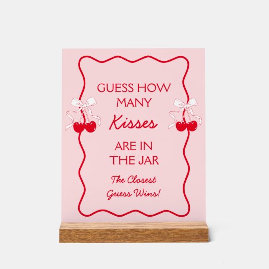 Rood Roze Raad eens hoeveel kussen Vrijgezellenfee Acryl Bord (Voorkant)