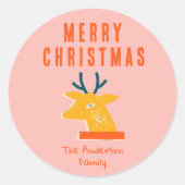  Rood Roze Rendier Hoofd Kerstretro Ronde Sticker (Voorkant)