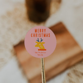  Rood Roze Rendier Hoofd Kerstretro Ronde Sticker