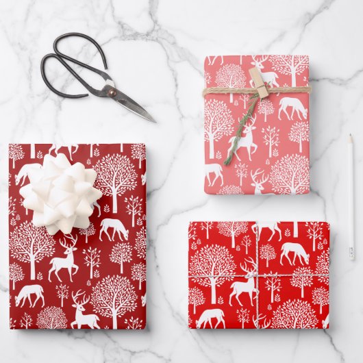 Rood Roze Rendier Kerst Wrapping Papier Inpakpapier Vel (Voorkant)