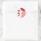 Rood Roze Retro Arch Bruiloft Monogram Ronde Sticker (Tas)