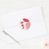 Rood Roze Retro Arch Bruiloft Monogram Ronde Sticker (Envelop)