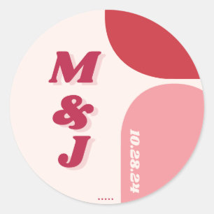 Rood Roze Retro Arch Bruiloft Monogram Ronde Sticker