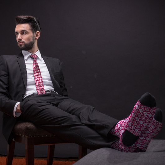 Rood & Roze Retro Argyle Bowling Pin Stropdas