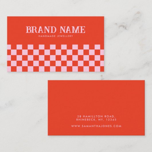 Rood Roze Retro Bold Groovy Trendy Sieraden Merk Visitekaartje (Voorkant / Achterkant)