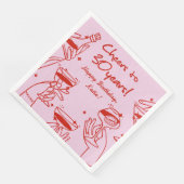 Rood Roze Retro Handdraw Funky Cocktail Verjaardag Servet (Hoek)