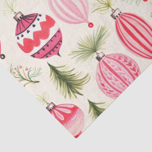 Rood Roze Retro Kerst Ornamenten Tissuepapier (Detail)