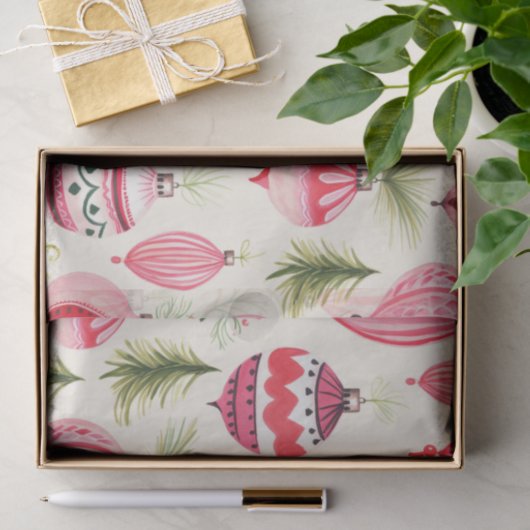 Rood Roze Retro Kerst Ornamenten Tissuepapier (Geschenk)