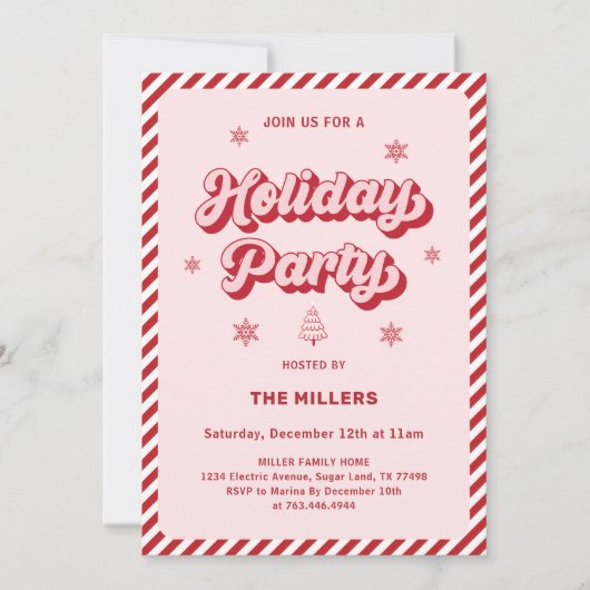 Rood Roze Retro Kerstmis Feest Kaart (Voorkant)