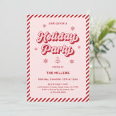 Rood Roze Retro Kerstmis Feest Kaart (Staand voorkant)