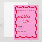 Rood & Roze Retro Verjaardag Uitnodigingen (Voorkant / Achterkant)