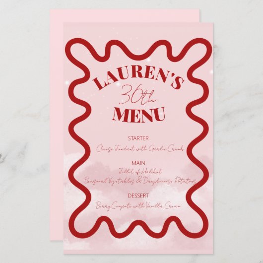 Rood Roze Retro Wavy Budget Diner Party Menu (Voorkant / Achterkant)