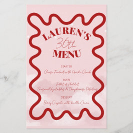 Rood Roze Retro Wavy Budget Diner Party Menu