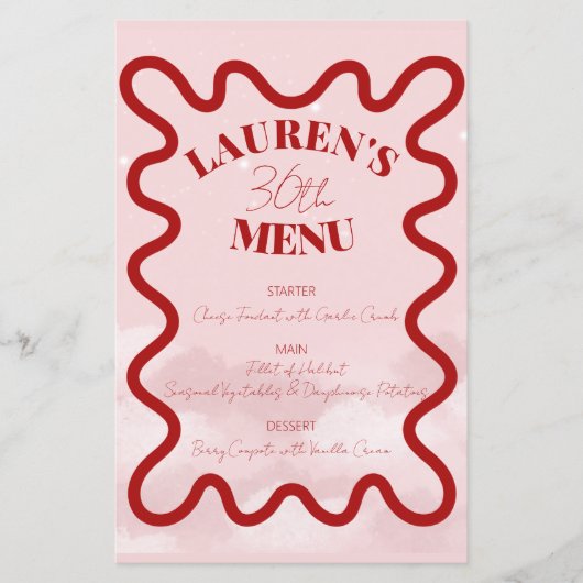 Rood Roze Retro Wavy Budget Diner Party Menu (Voorkant)