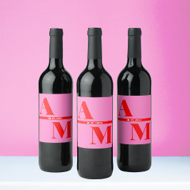 Rood roze retrogebouderde typografie bruiloft wijn etiket