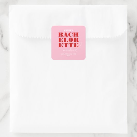 Rood Roze & Rode Bachelorette Weekend Vierkante Sticker (Tas)