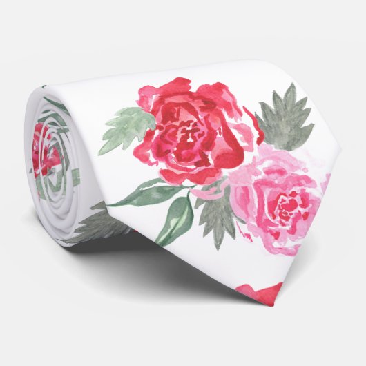 Rood roze roos blad groen bruiloft unisex stropdas (Opgerold)