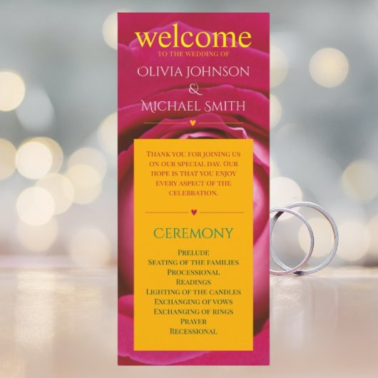 Rood roze roos bloem bruiloft programma programmakaart