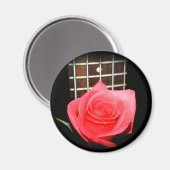 Rood roze roos tegen vijf snaren bas fret board magneet (Voorkant / Achterkant)
