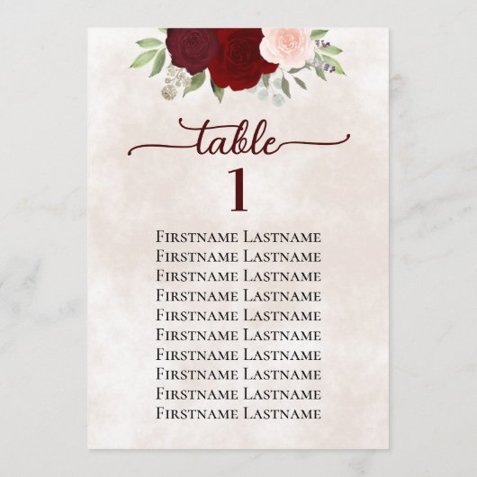 Rood & Roze Rose Trouwstoel Grafiek Tafelnummer (Achterkant)