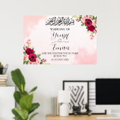 Rood & Roze Roze Moslim Islamitisch Bruiloft Poste Poster (Thuiskantoor)