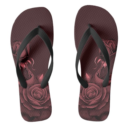 Rood Roze Rozen Bloemen Maroon Stijlvol Teenslippers (Voetbed)