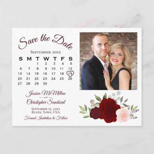 Rood & Roze Rozen Foto & Agenda opslaan Datum Aankondigingskaart (Voorkant)
