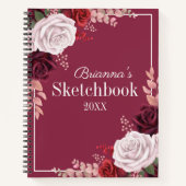 Rood roze rozen Jouw naam Sketchbook Notitieboek (Voorkant)