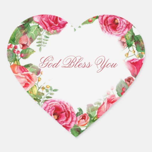 Rood Roze Rozen Krans Lente Bloemen Groen Bladeren Hart Sticker (Voorkant)