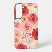Rood Roze Rozen Waterverf Bloemen Samsung Galaxy Hoesje (Achterkant)