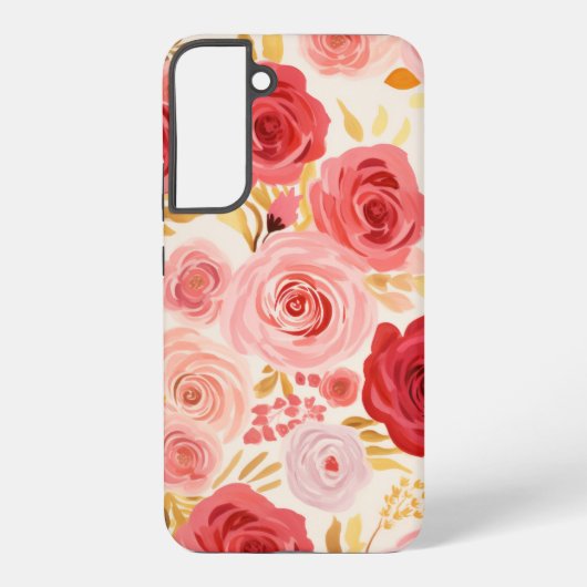 Rood Roze Rozen Waterverf Bloemen Samsung Galaxy Hoesje (Achterkant)