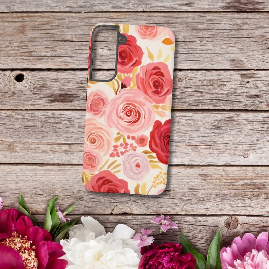 Rood Roze Rozen Waterverf Bloemen Samsung Galaxy Hoesje