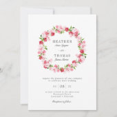 Rood roze rozen Waterverf Wreath Wedding Kaart (Voorkant)