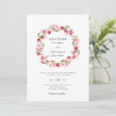 Rood roze rozen Waterverf Wreath Wedding Kaart (Staand voorkant)